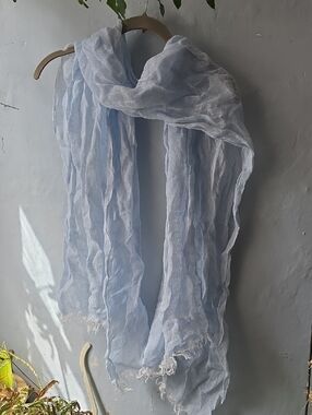 Gauzy Cotton Scarf Beach Wrap Pale Blue One Size